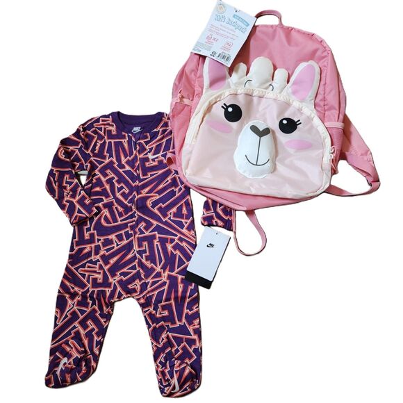 Baby Girl 2-Piece Lot | Nike 6M Zip Outfit + Llama Backpack - Picture 2 of 7